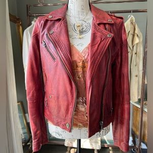 Blank NYC Red Moto Leather Jacket Size Small 100% Real Leather